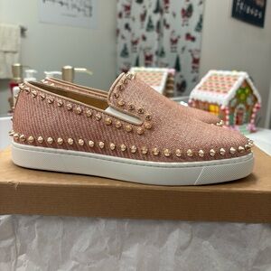 NEW Christian Louboutin Pik Boat Flat Spiked Slip-On Sneakers size 37